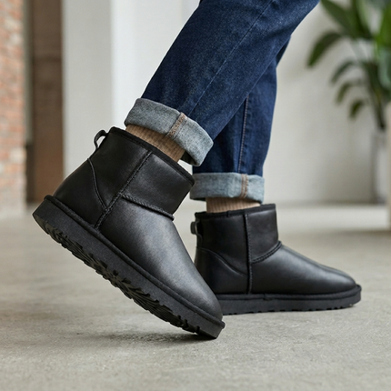 Freya Fuzzie Boot (Black Leather)