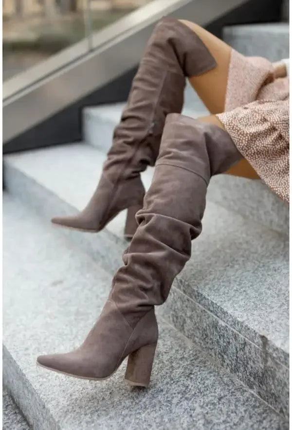 Velour Over-The-Knee Boots