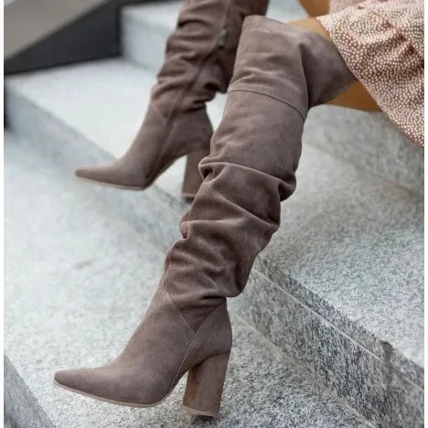 Velour Over-The-Knee Boots